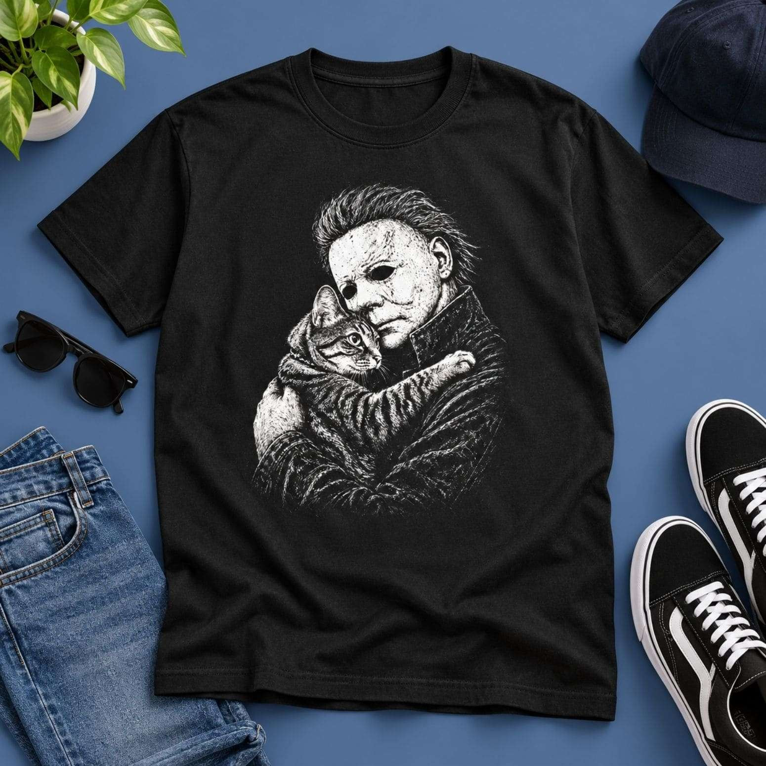 Michael Myers Hugging A Cat Shirt Michael Myers Merch Halloween Gift For Horror Fans