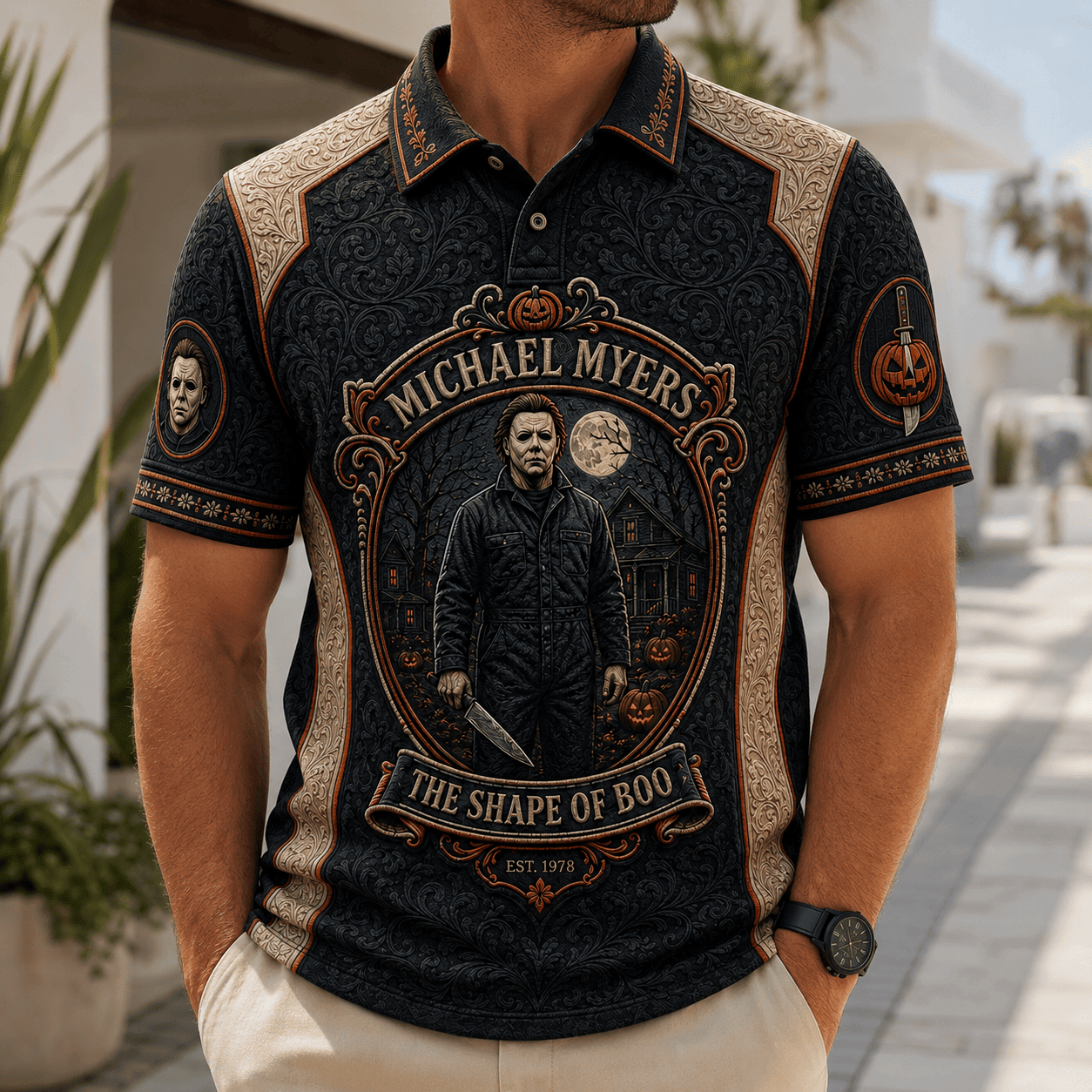 Michael Myers Merch Halloween 2026 The Shape Of Boo Polo Shirt Present For Horror Fans
