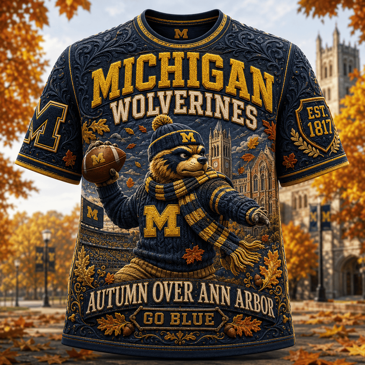Michigan Wolverines Autumn Over Ann Arbor T-Shirt Michigan Wolverines Merch Fall Gifts Ideas