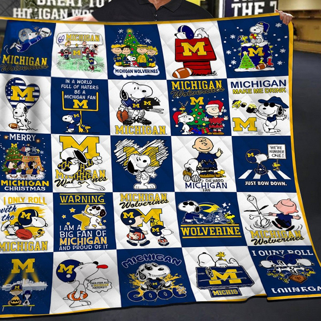 Michigan Wolverines Snoopy Peanuts Quilt Blanket Wolverines Merch Fan Gifts