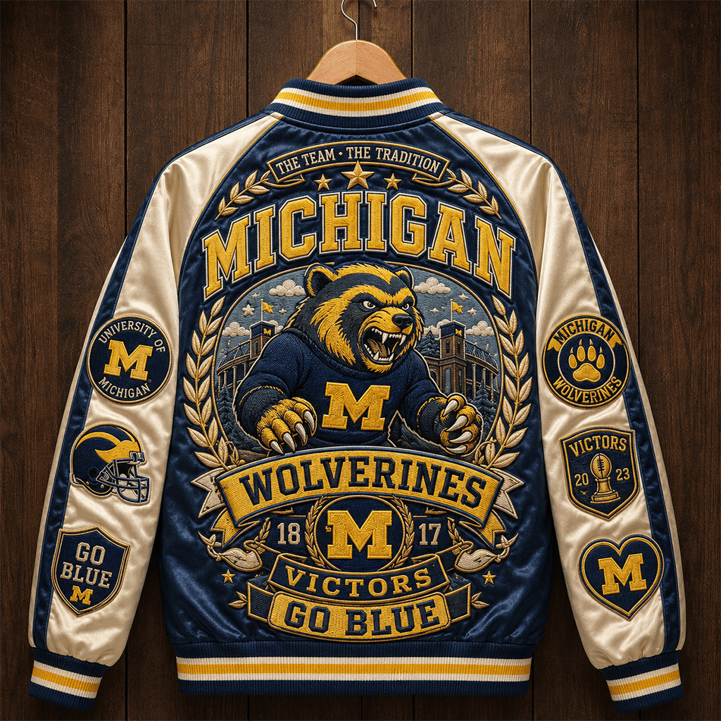 Michigan Wolverines Victors Go Blue Varsity Jacket Michigan Football Merch Game Day Gift