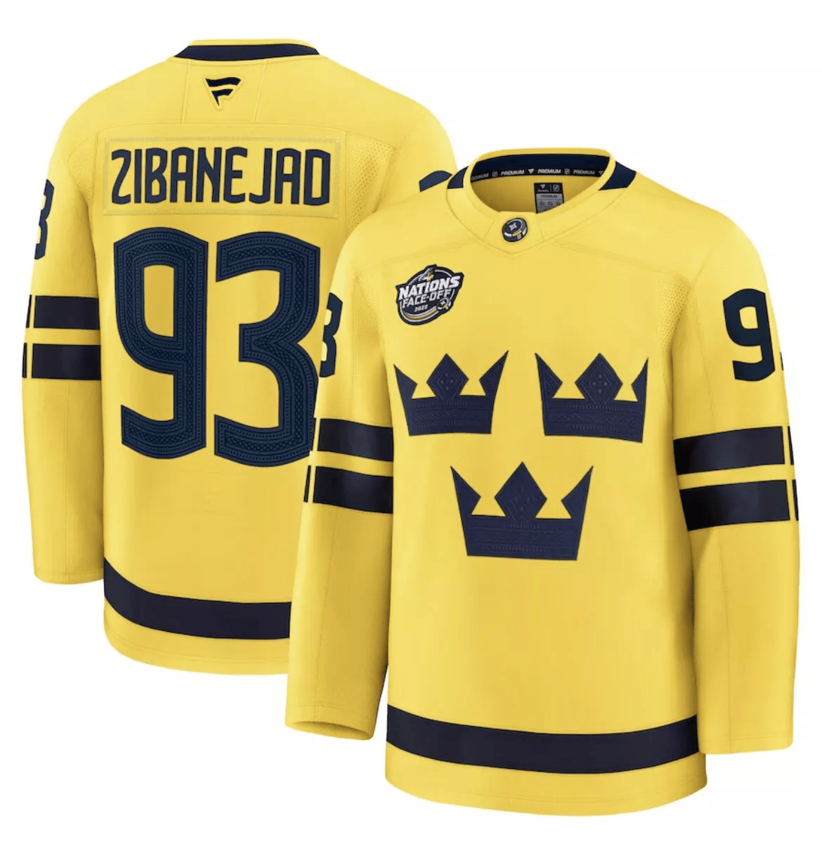 Mika Zibanejad Sweden 2025 4 Nations Face-Off Premium Yellow Jersey