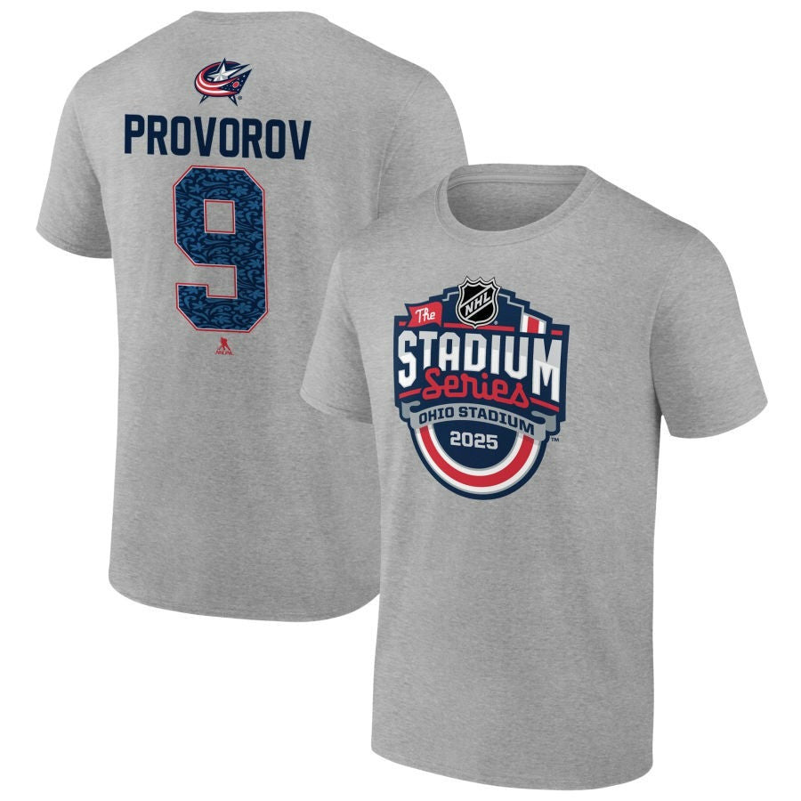 Mikael Pyyhtia Columbus Blue Jackets 2025 Stadium Series Pick-A-Player Heather Gray T-Shirt 1 Mikael Pyyhtia Columbus Blue Jackets 2025 Stadium Series Pick-A-Player Heather Gray T-Shirt