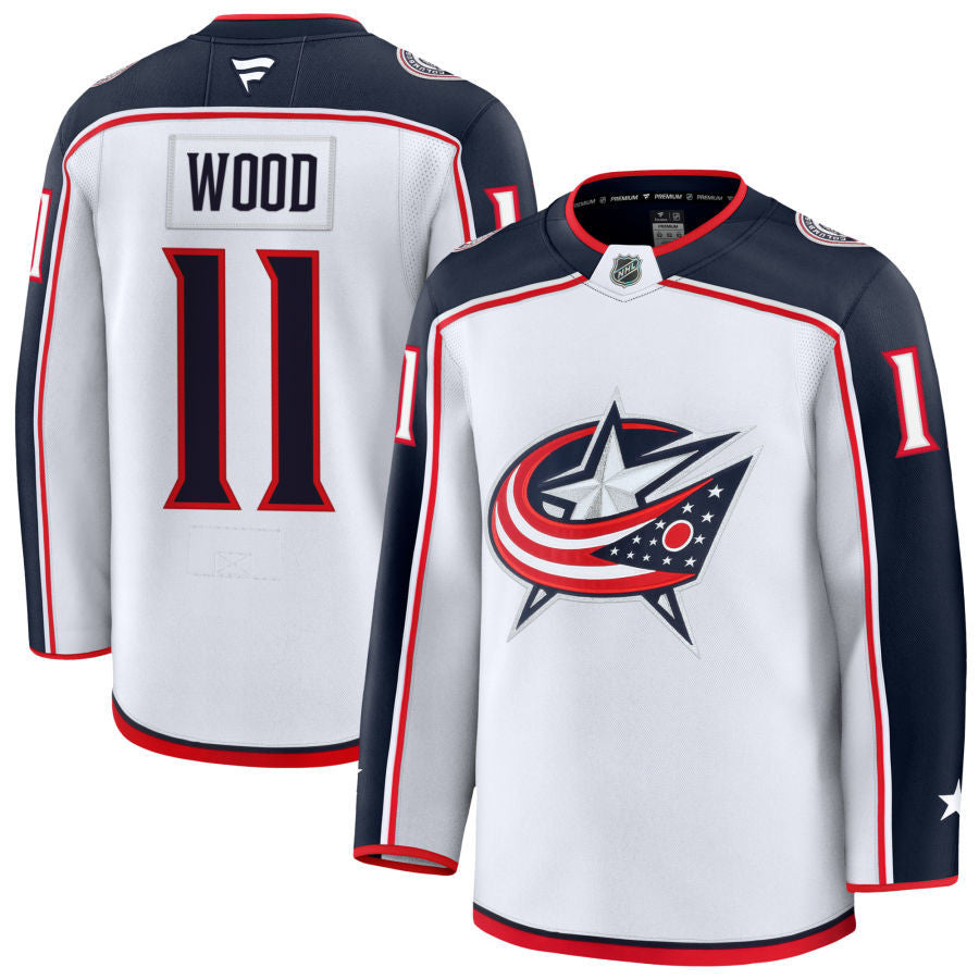 Miles Wood Columbus Blue Jackets 2025 Away Jersey - White 1 Miles Wood Columbus Blue Jackets 2025 Away Jersey - White