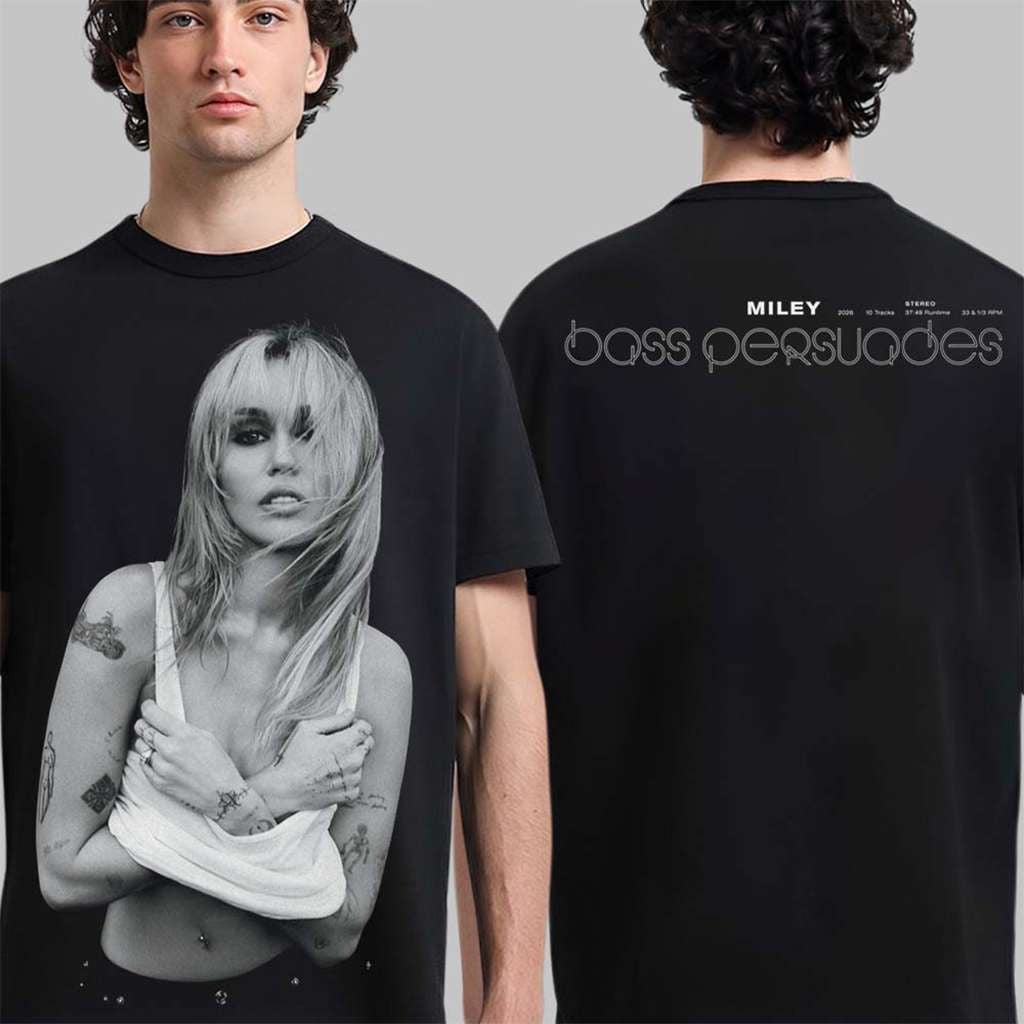 Miley Cyrus Bass Persuades Album Jumbo Photo T-Shirt Miley Merch Cool Gifts For Music Lovers