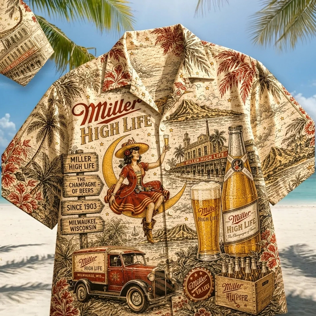 Miller High Life 2026 Sunset Beach Hawaiian Shirt Beer Lover Apparel Gifts For Brothers