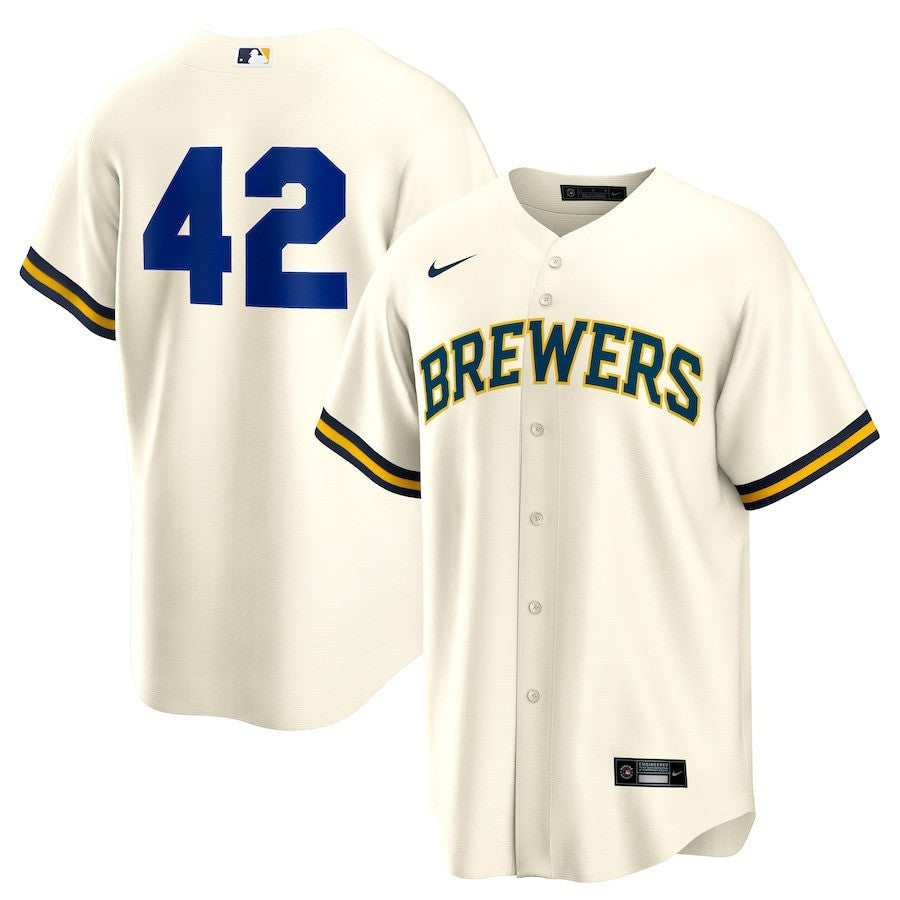 Milwaukee Brewers Home 2025 Jackie Robinson Day Replica Jersey- Cream