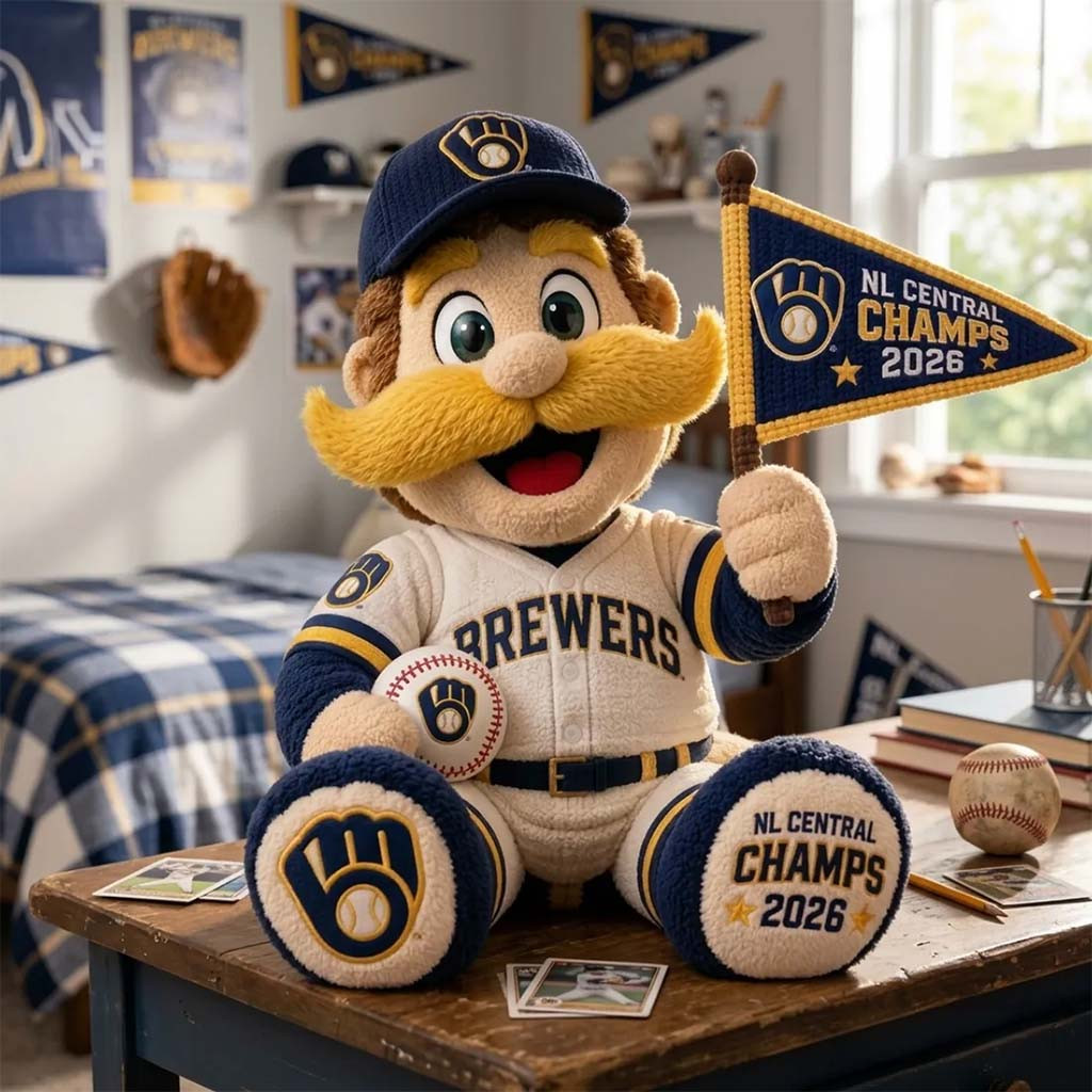 Milwaukee Brewers Mascot 2026 NL Central Champions Plush Pillow Brewers Merch Baseball Gifts