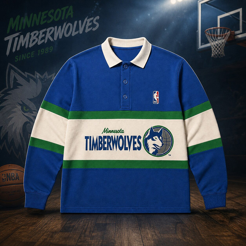 Minnesota Timberwolves Vintage Rugby Long Sleeve Striped Polo Shirt Gifts For Basketball Fans
