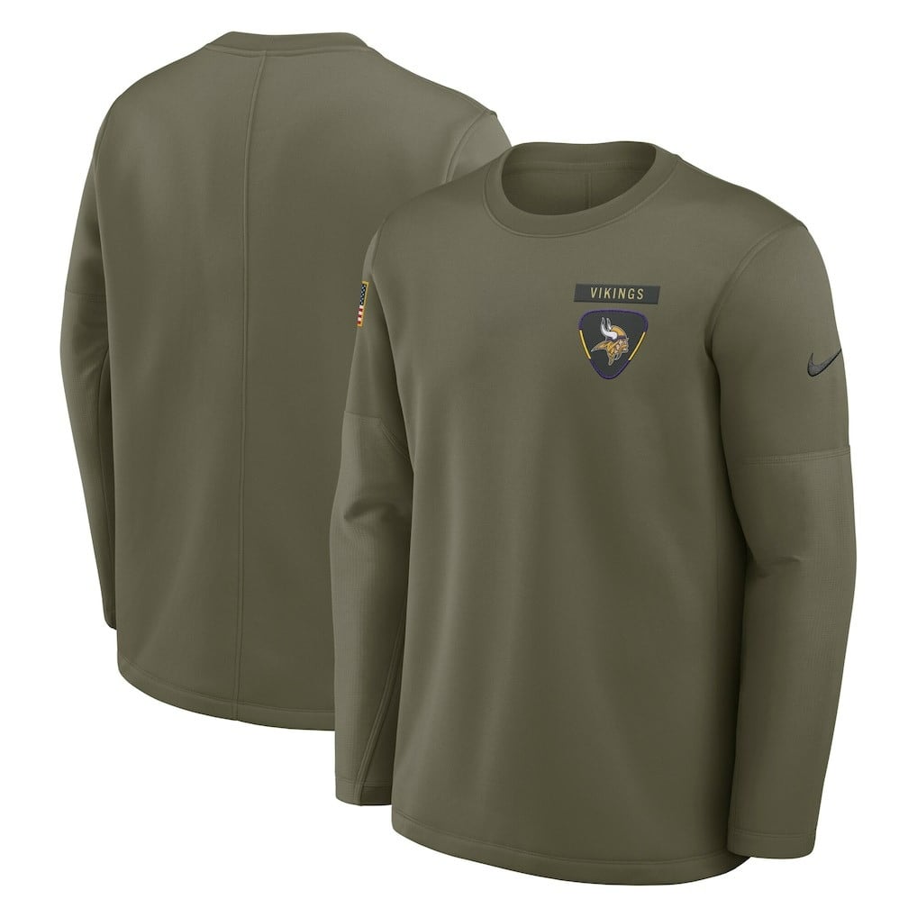 Minnesota Vikings 2025 Salute to Service Sideline Coaches Therma-FIT Long Sleeve Shirt - Olive