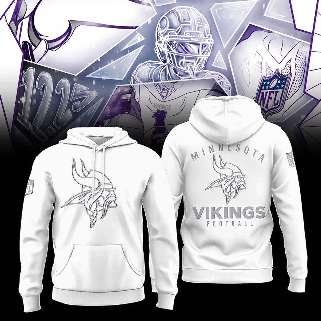 Minnesota Vikings Football White Hoodie Minnesota Vikings Merch Gifts For Football Fan