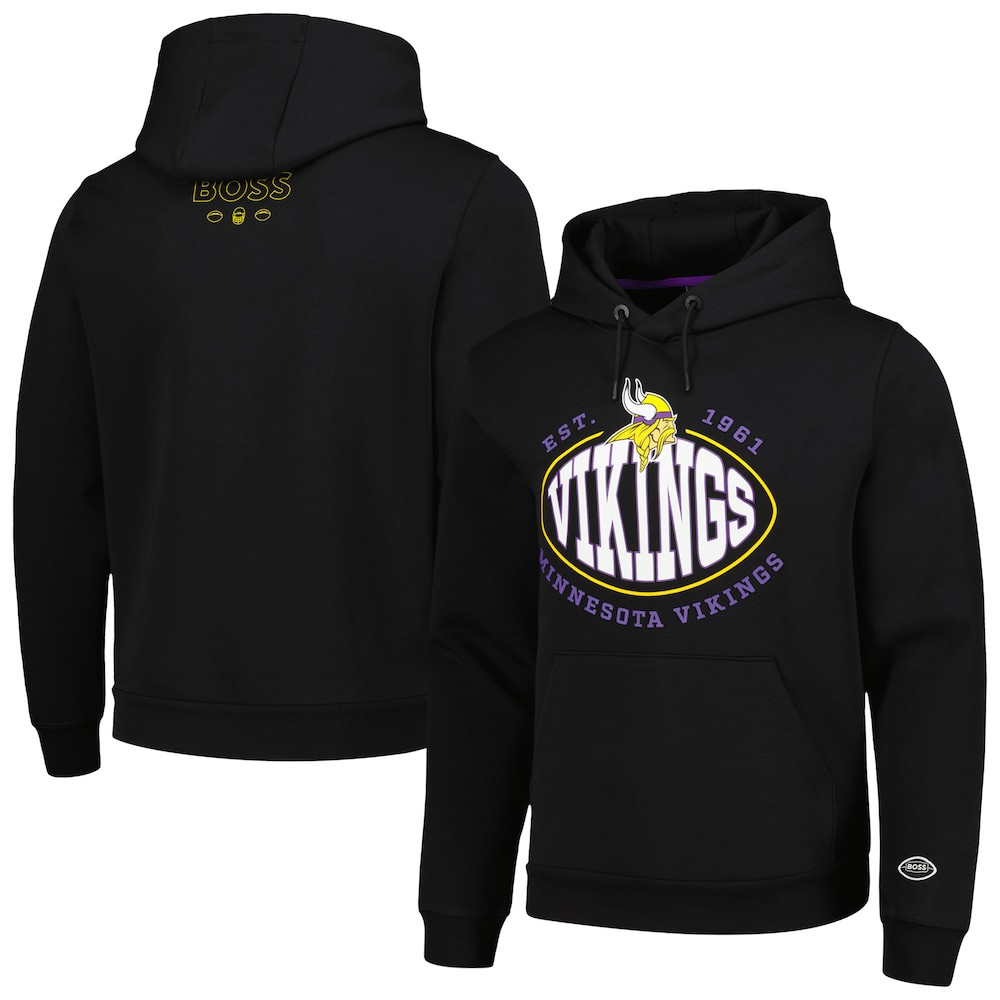 Minnesota Vikings Merch - Men's BOSS X NFL Touchback Pullover Hoodie, Black - Best Football Gift Ideas