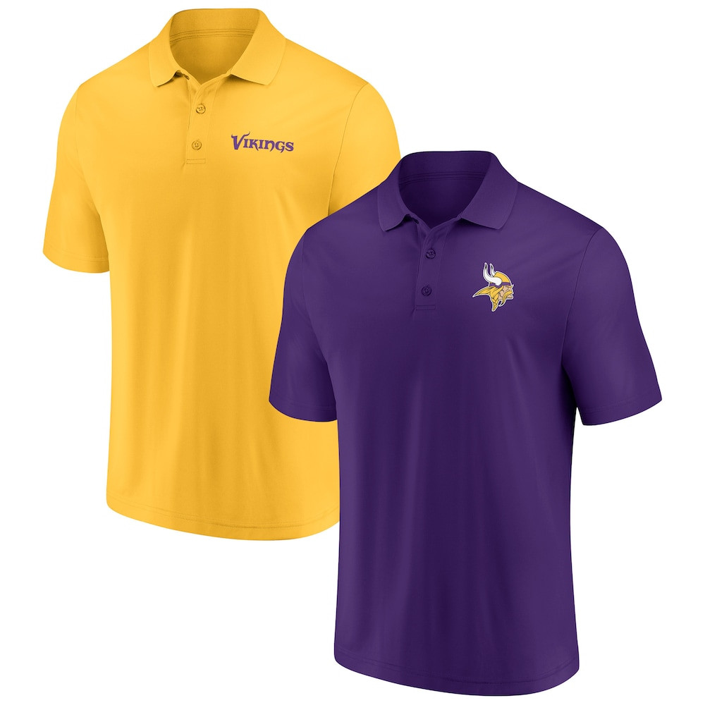 Minnesota Vikings Merch - Men's Fanatics Purple Dueling Two-Pack Polo Set, Gold - Presents For Football Lovers