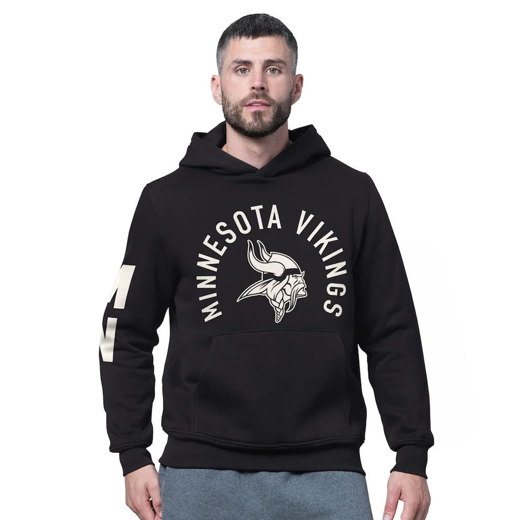 Minnesota Vikings Merch - Men's Handoff Fleece Hoodie Sweatshirt, Black - Starter - Football Related Gift Ideas