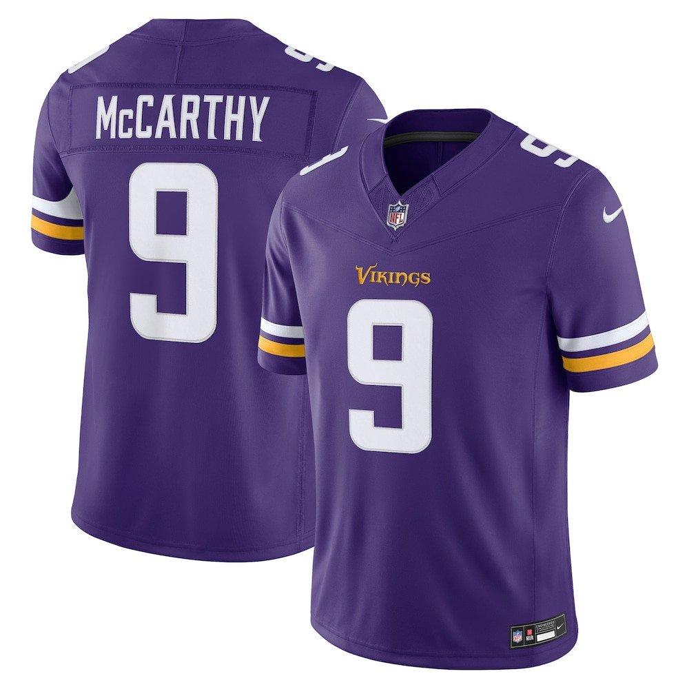 Minnesota Vikings Merch - Men's J.J. McCarthy Purple Team Vapor F.U.S.E. Stitched Limited Jersey - Football Related Gift Ideas