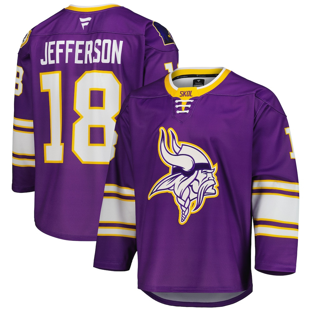 Minnesota Vikings Merch - Men's Justin Jefferson Fanatics Purple Hockey Jersey - Football Gifts For Men