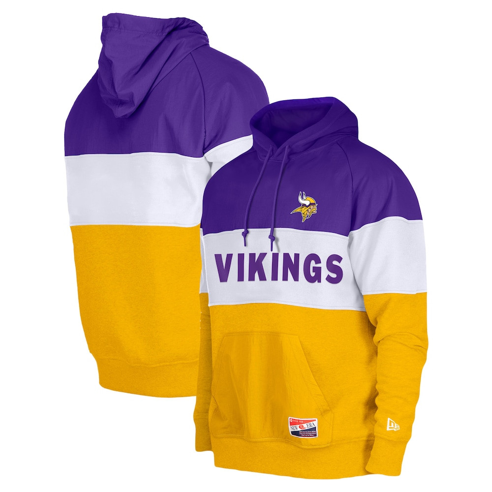 Minnesota Vikings Merch - Men's Purple Current Colorblock Pullover Hoodie, Big & Tall - New Era - Football Fan Present Ideas