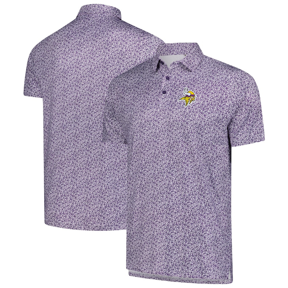 Minnesota Vikings Merch - Men's Purple Field Ditsy Polo - Antigua - Football Based Gifts