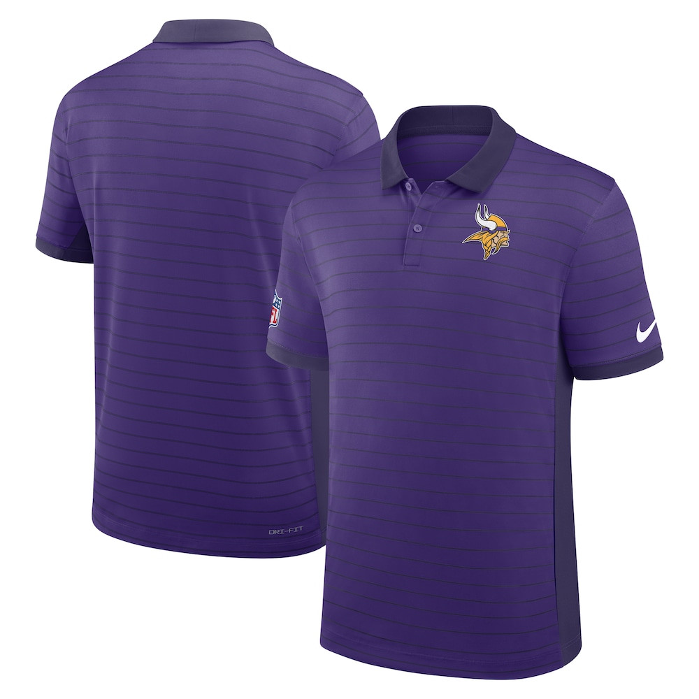 Minnesota Vikings Merch - Men's Purple Sideline Victory Stripe Dri-FIT Polo  - Best Gift For A Football Lover