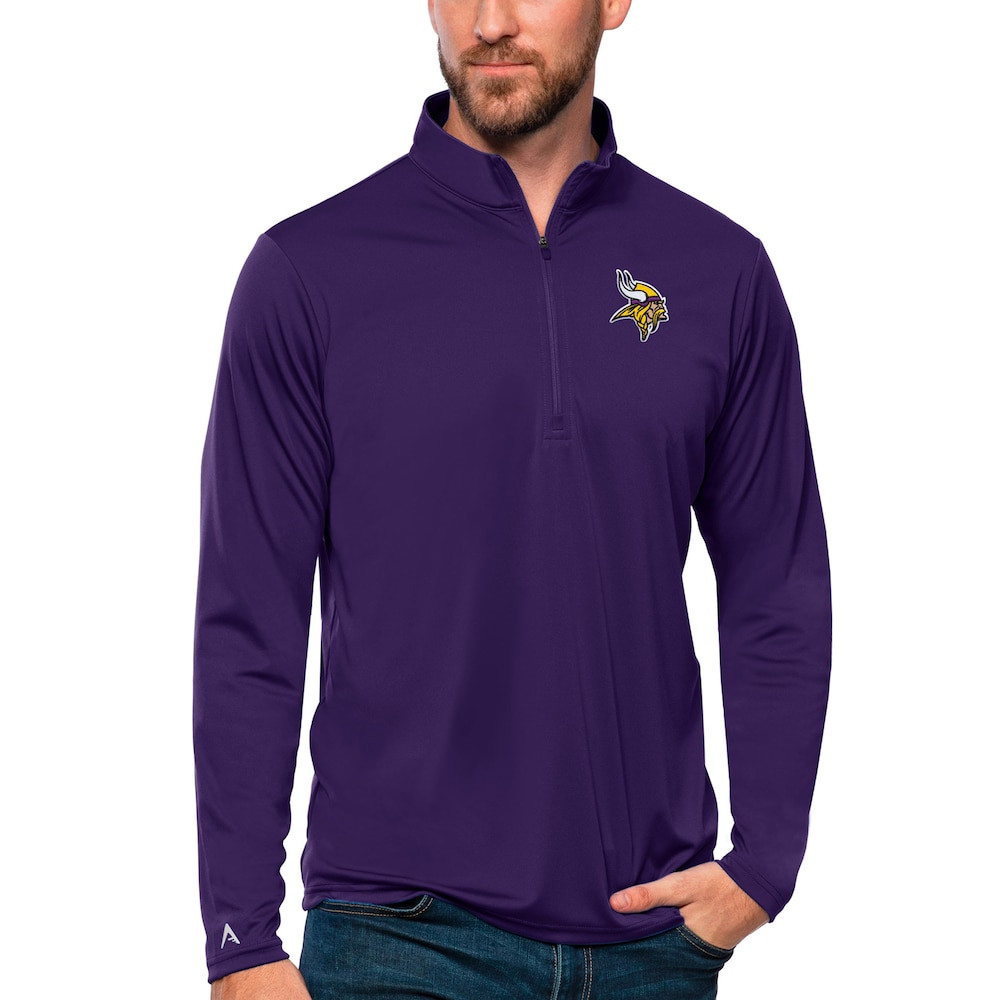 Minnesota Vikings Merch - Men's Purple Tribute Quarter-Zip Lightweight Pullover Top - Antigua - Football Team Gifts Ideas