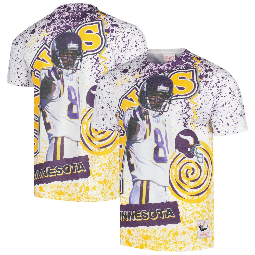 Minnesota Vikings Merch - Men's Randy Moss Burst T-Shirt, White - Mitchell & Ness - Presents For Football Fans