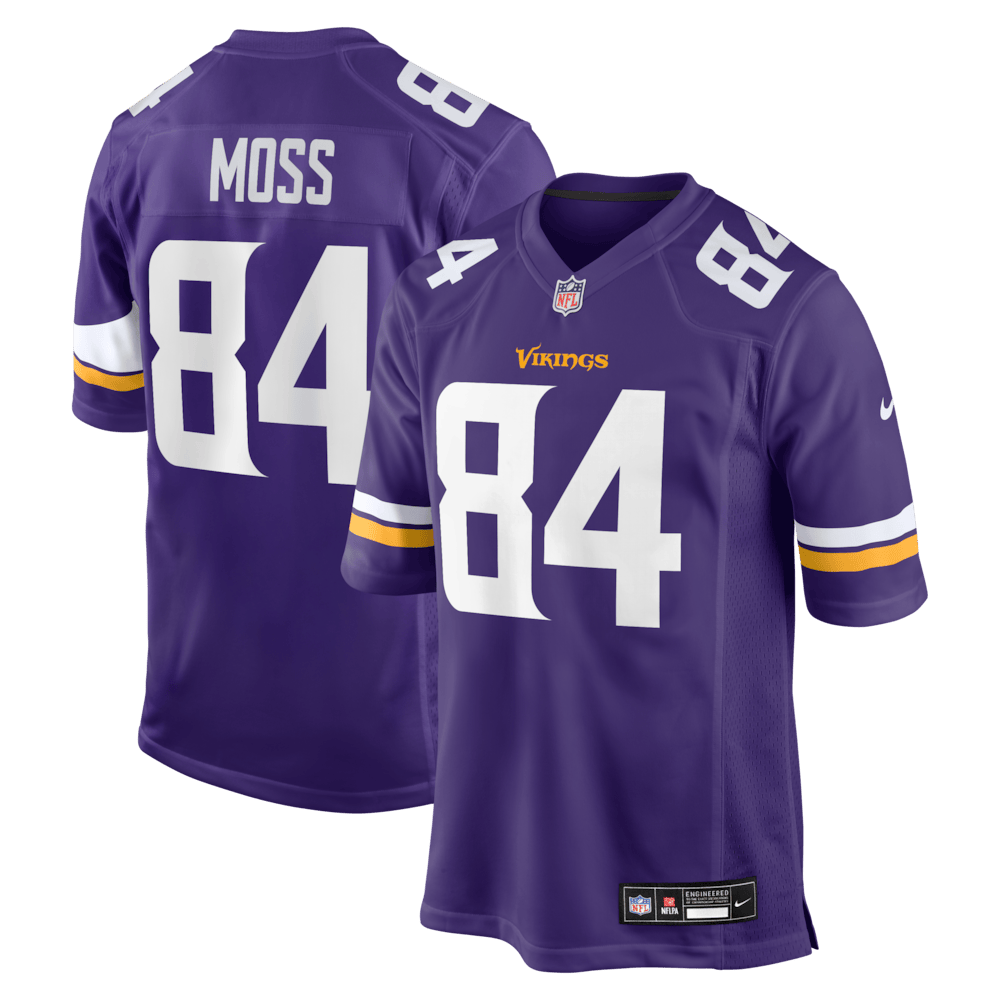 Minnesota Vikings Merch - Men's Randy Moss Purple Game Retired Player Jersey  - Best Football Related Gifts