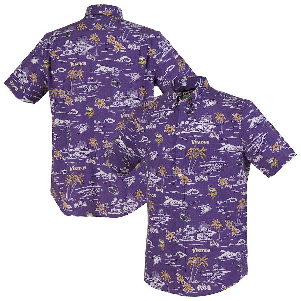 Minnesota Vikings Merch - Men's Reyn Spooner Purple Kekai Performance Button-Down Shirt - Christmas Gifts For Football Fans