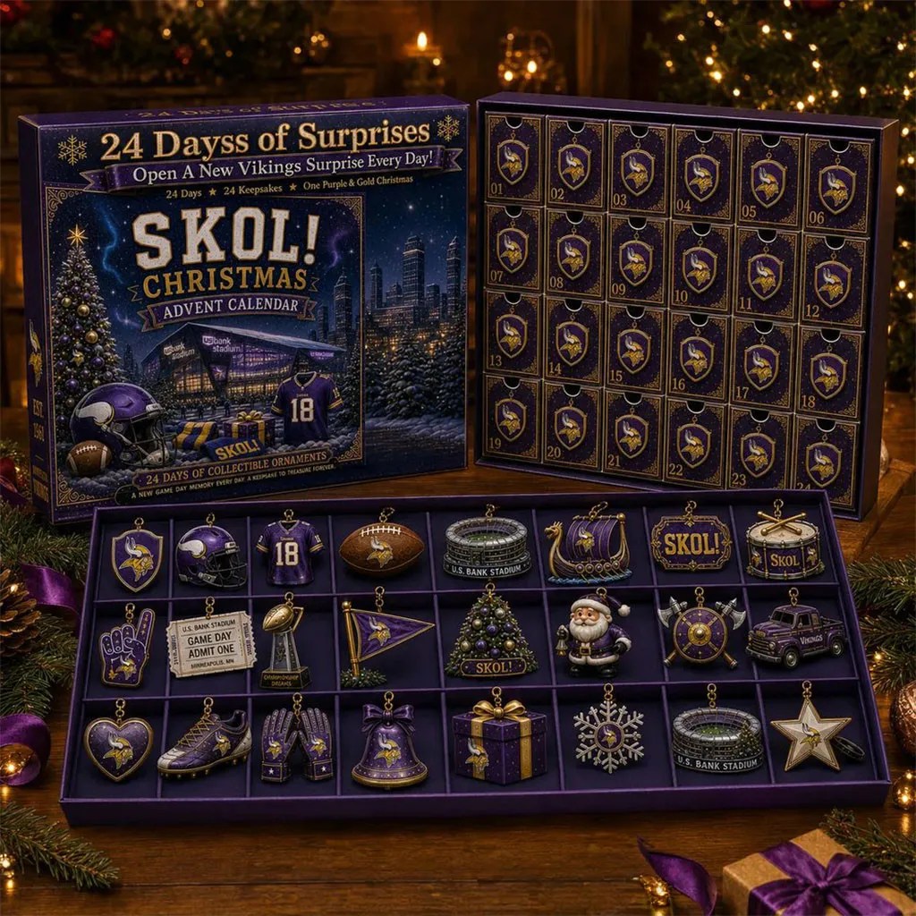 Minnesota Vikings SKOL Football 2026 Christmas Advent Calendar Xmas Tree Ornaments Vikings Merch