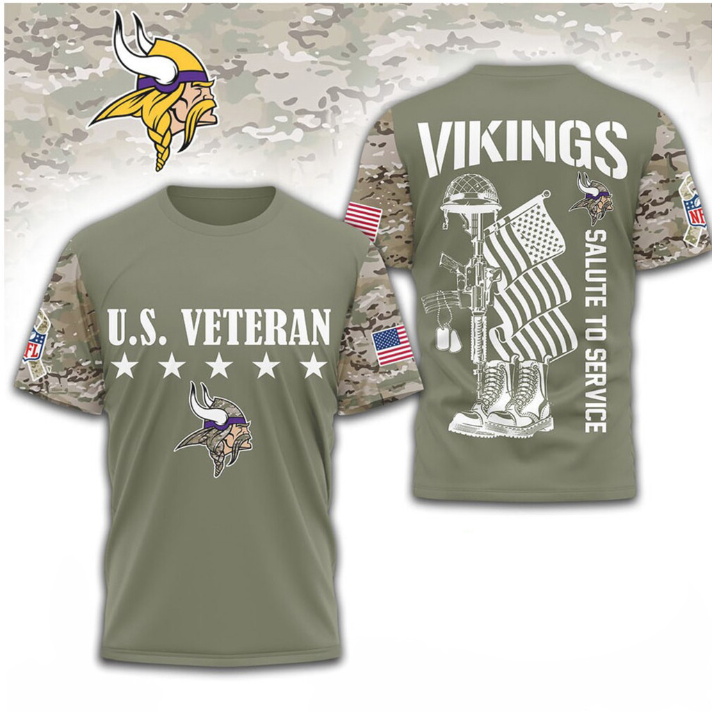 Minnesota Vikings US Veteran Salute To Service T-Shirt Vikings Merch Military Gifts Ideas