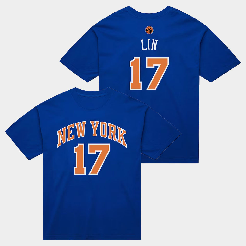 Mitchell And Ness NY Knicks Champions Merch 2026 Jeremy Lin #17 New York Knicks T-Shirt Blue