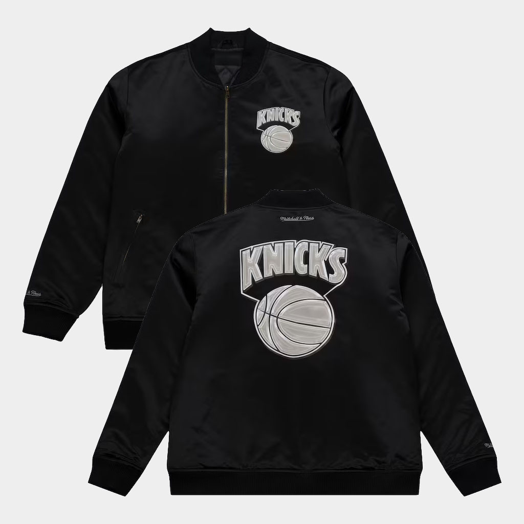 Mitchell And Ness NY Knicks Champions Merch 2026 New York Knicks Black Chrome Bomber Jacket