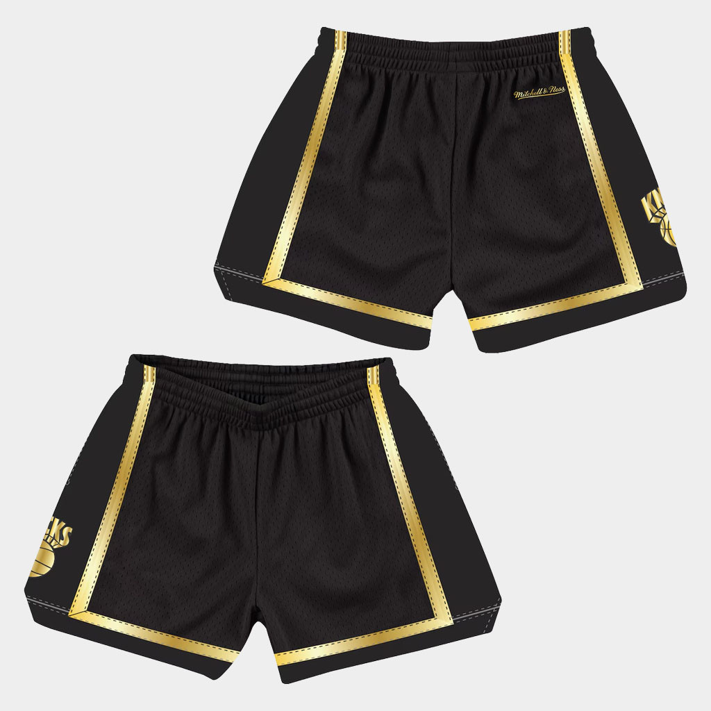 Mitchell And Ness NY Knicks Champions Merch 2026 New York Knicks Black Gold Jump Shot Shorts