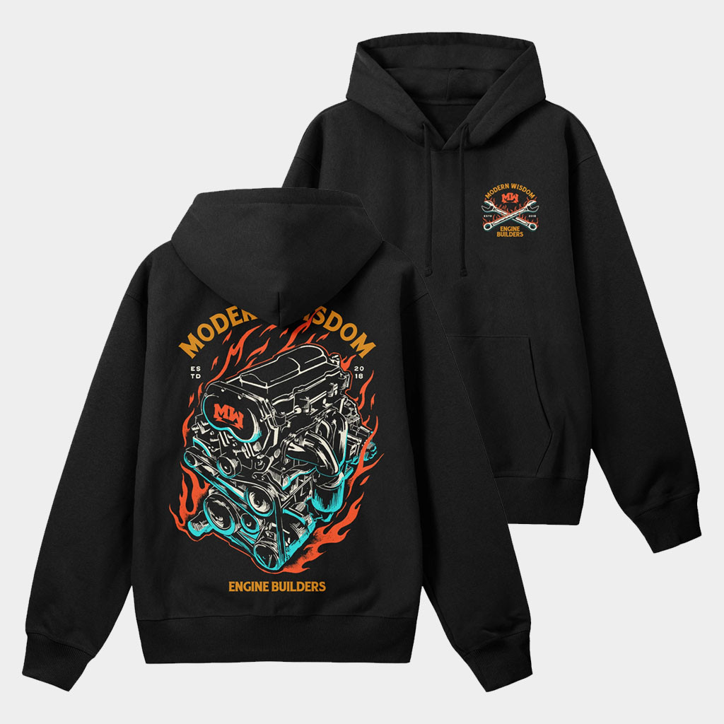 Modern Wisdom Merch 2026 MW Engine Builders Black Hoodie Gift For Fathers