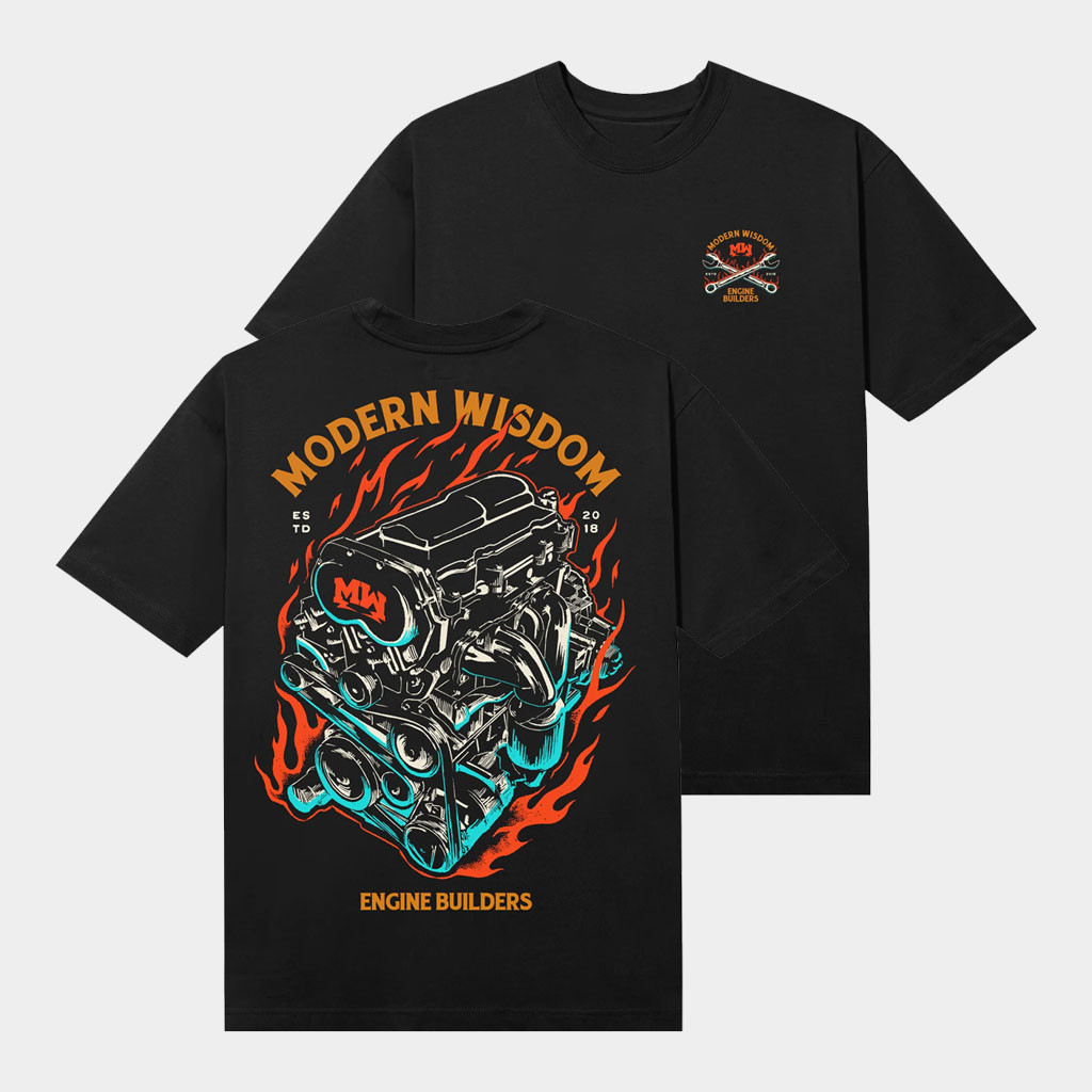 Modern Wisdom Merch 2026 MW Engine Builders T-Shirt Black Best Gift For Dad