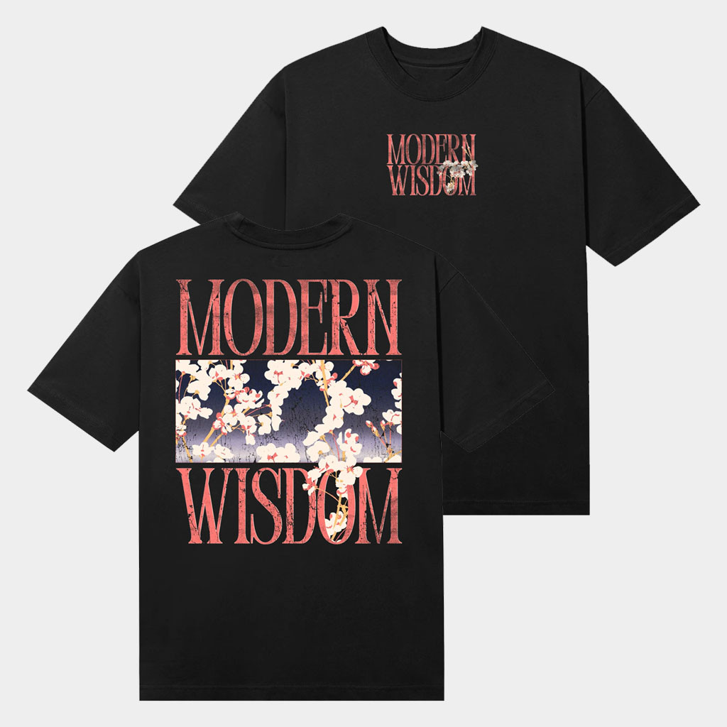 Modern Wisdom Merch 2026 MW Flowers T-Shirt Black Gift Ideas For BFF