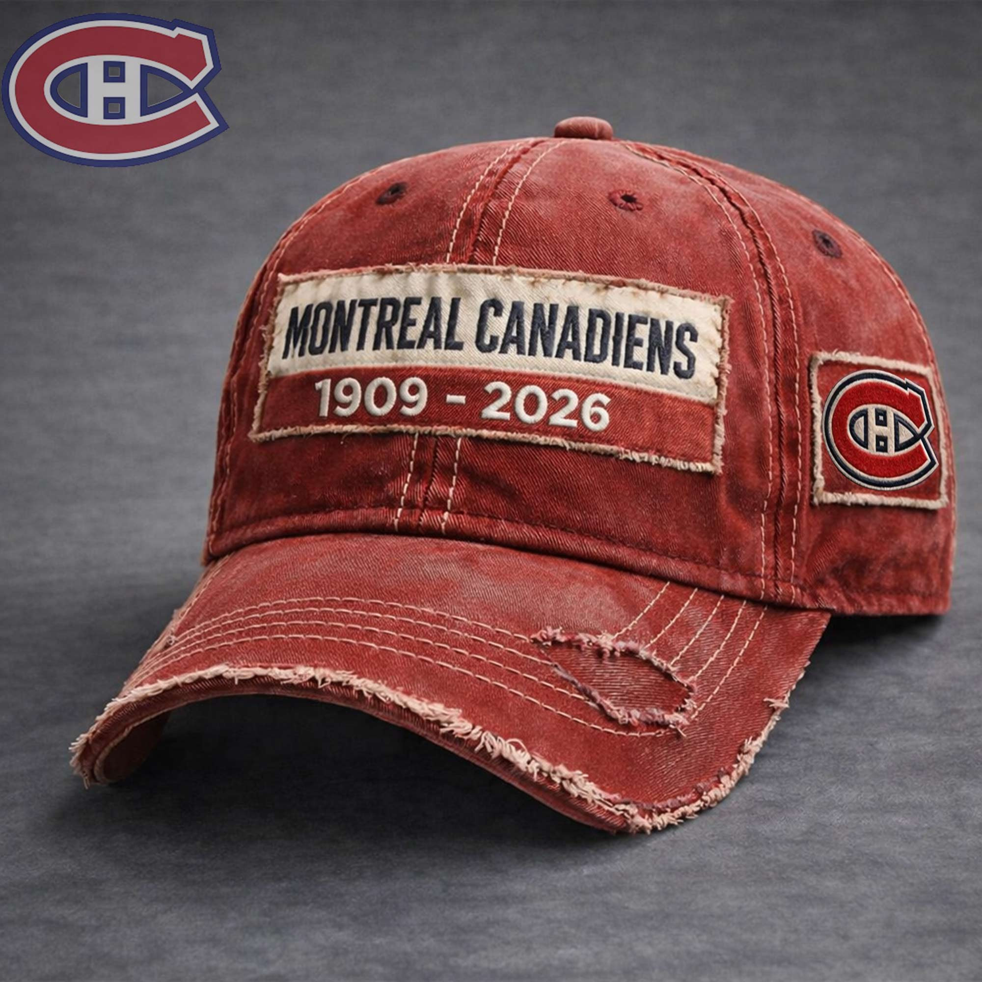 Montreal Canadiens Distressed Cap 1909–2026 Vintage NHL Hat Montreal Canadiens Merch