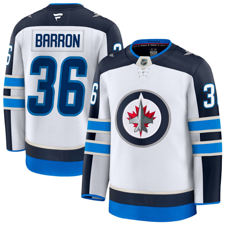 Morgan Barron Winnipeg Jets 2025 Away Jersey - White 1 Morgan Barron Winnipeg Jets 2025 Away Jersey - White