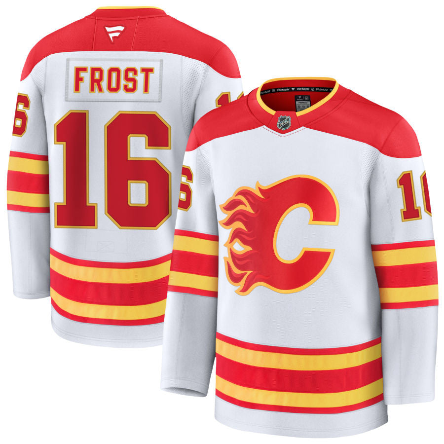 Morgan Frost Calgary Flames 2025 Away Jersey - White 1 Morgan Frost Calgary Flames 2025 Away Jersey - White