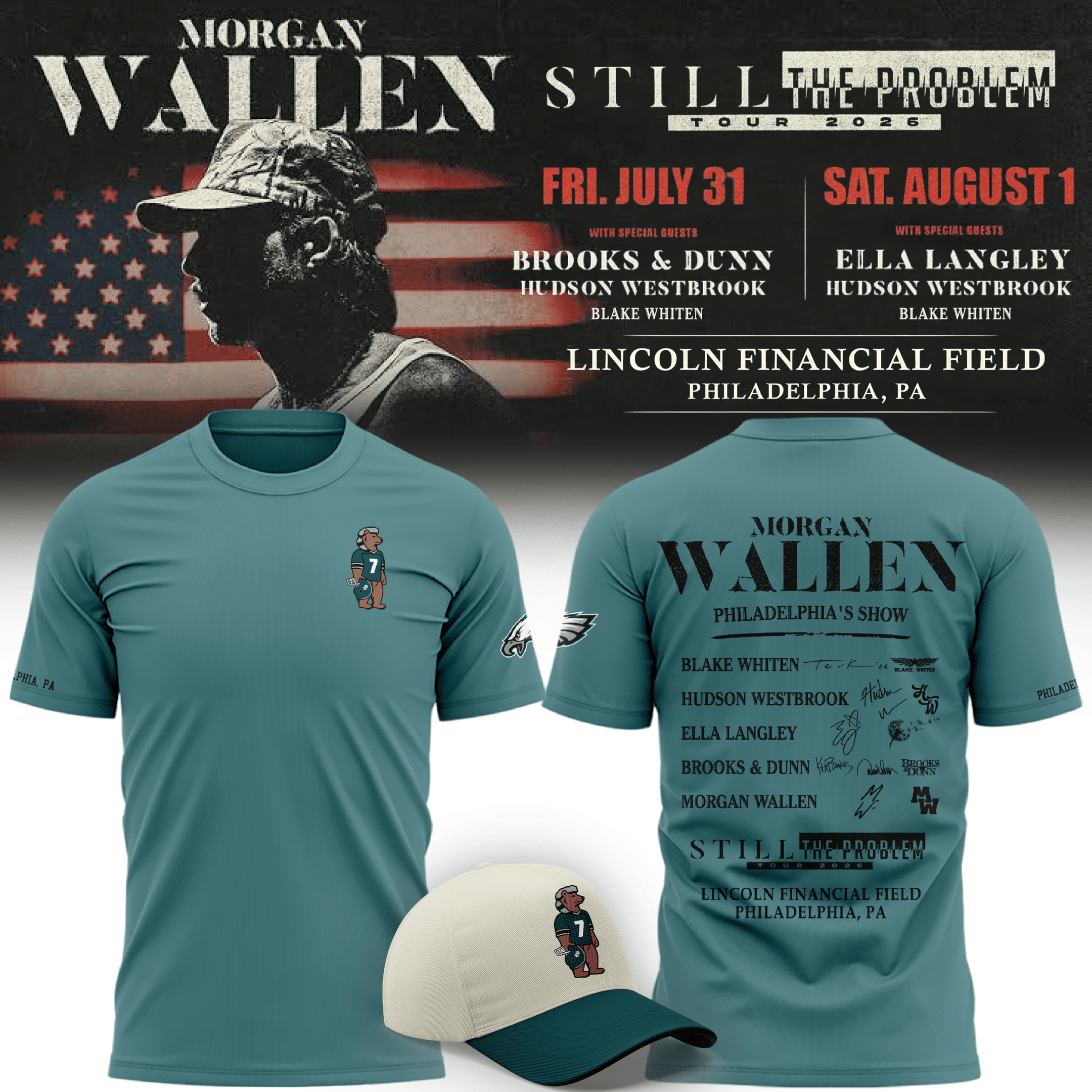 Morgan Wallen x Philadelphia Eagles Merch 2026 Still The Problem Tour T-Shirt Football Fan Gear