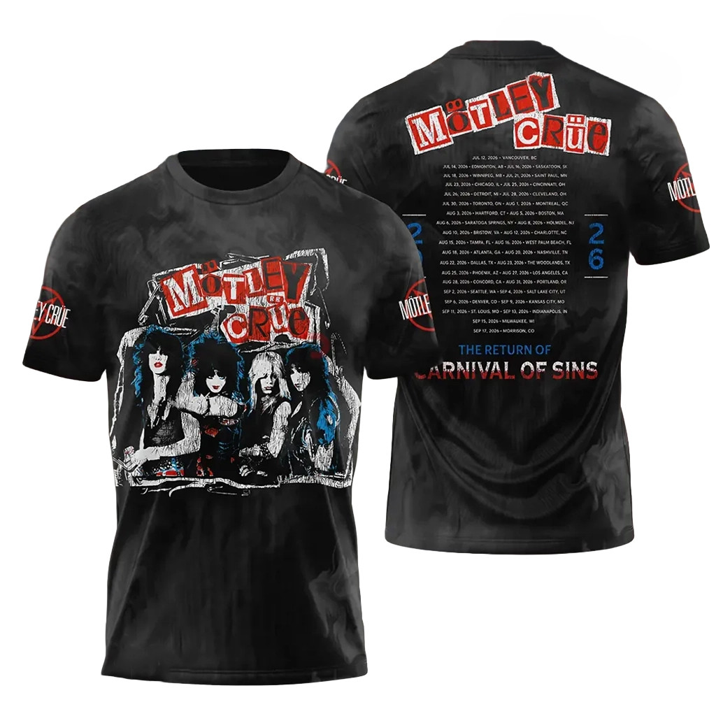 Motley Crue 2026 The Return Of Carnival Of Sins Black T-Shirt Motley Crue Merch Band Fan Gifts