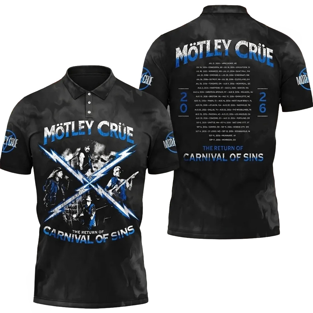 Motley Crue 2026 The Return Of Carnival Of Sins Tour Polo Shirt Motley Crue Merch Fan Gifts