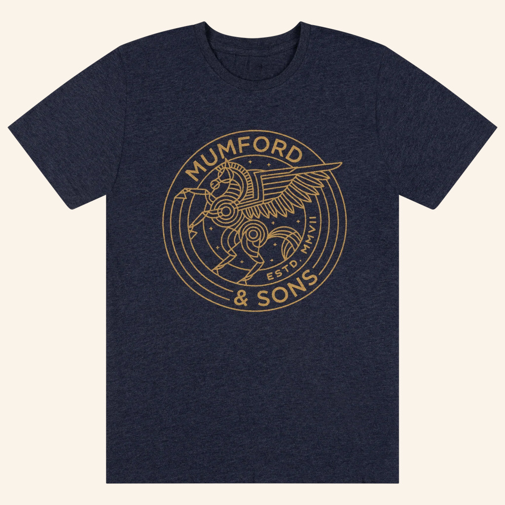 Mumford And Sons Merch Navy Pegasus Print T-Shirt Birthday Gift For Rock Lovers