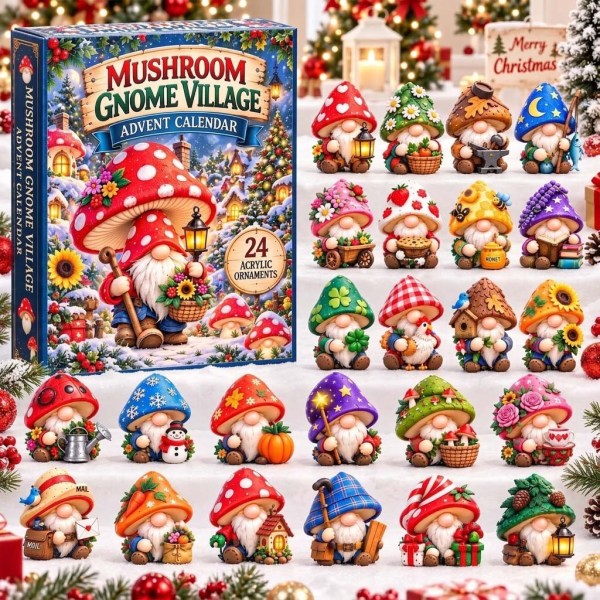 Mushroom Gnome Village Advent Calendar 2026 24 Christmas Ornaments Cute Xmas Gifts - Image 2