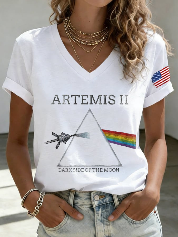 NASA Artemis II See You On The Dark Side Of The Moon V-Neck T-Shirt Women's Artemis II Merch