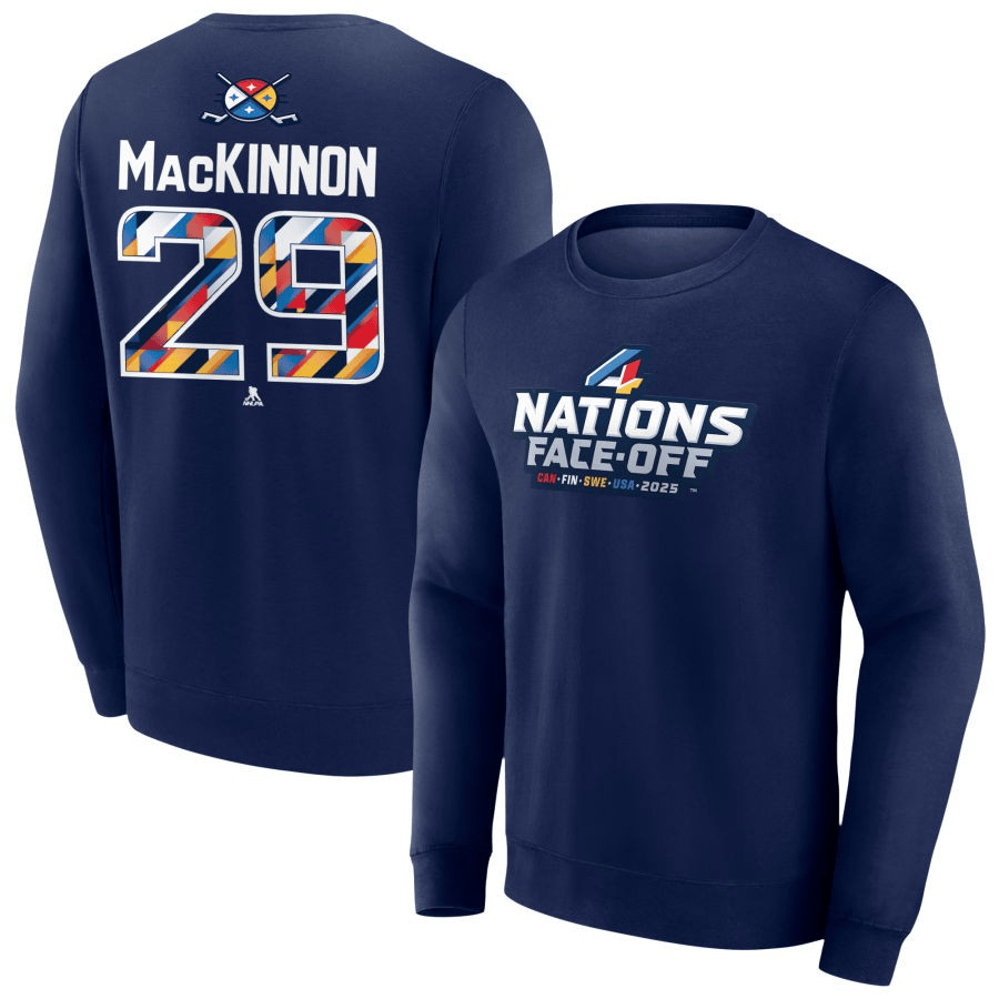 Nathan MacKinnon 2025 4 Nations Face-Off Pick-A-Player Pullover Navy Sweatshirt