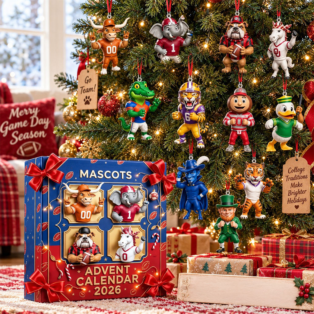 NCAA College Football Mascots Advent Calendar 2026 Christmas Ornaments Gift For Football Fan
