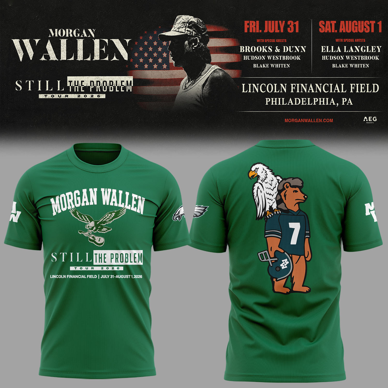 New Eagles X MW Live At Lincoln Financial Field Shirt Morgan Wallen Still The Problem Tour Merch