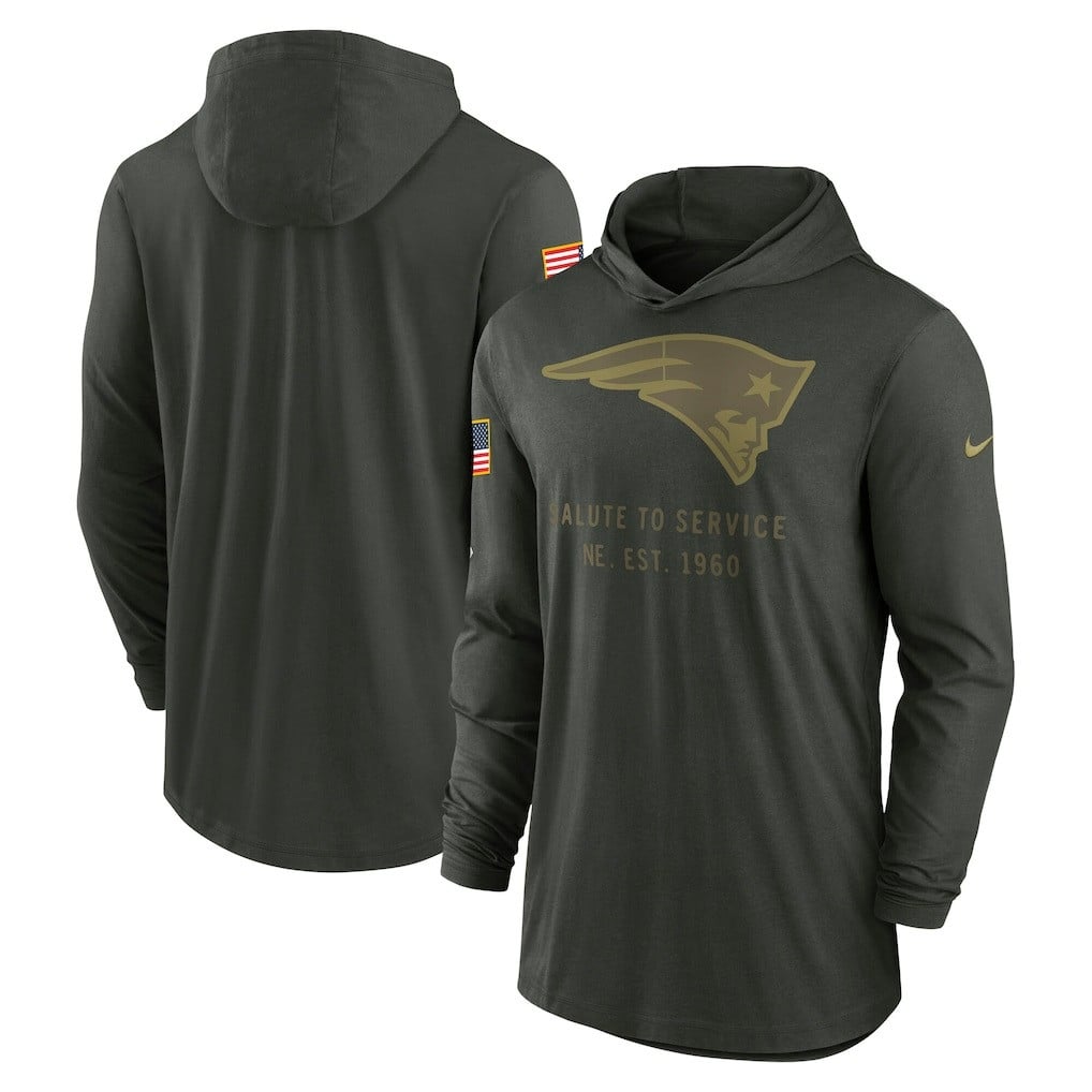 New England Patriots 2025 Salute to Service Sideline Dri-FIT Lightweight Hooded Pullover - Forest Green