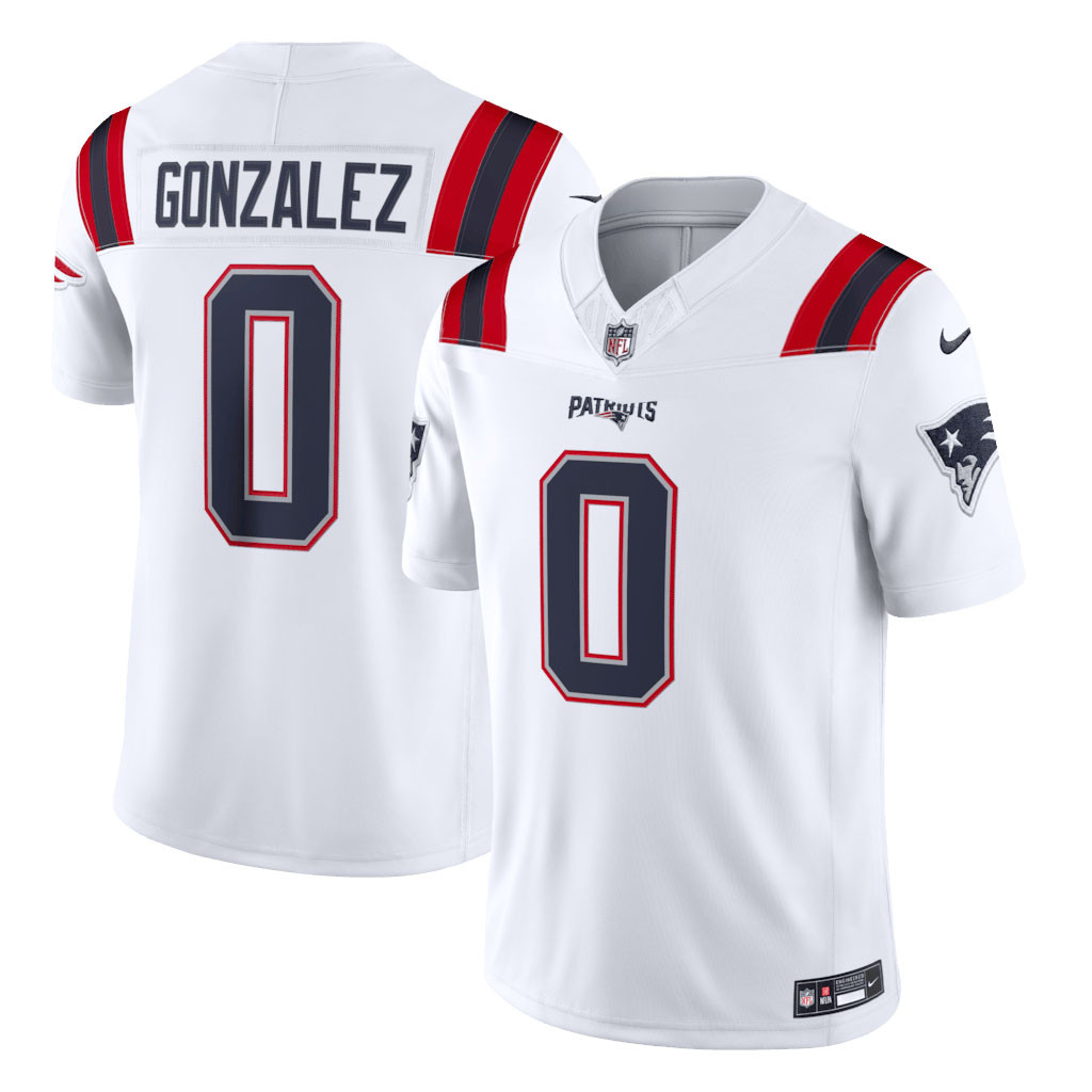 New England Patriots Merch - Men's Christian Gonzalez Vapor F.U.S.E. Stitched Limited Jersey, White - Football Fan Birthday Gift