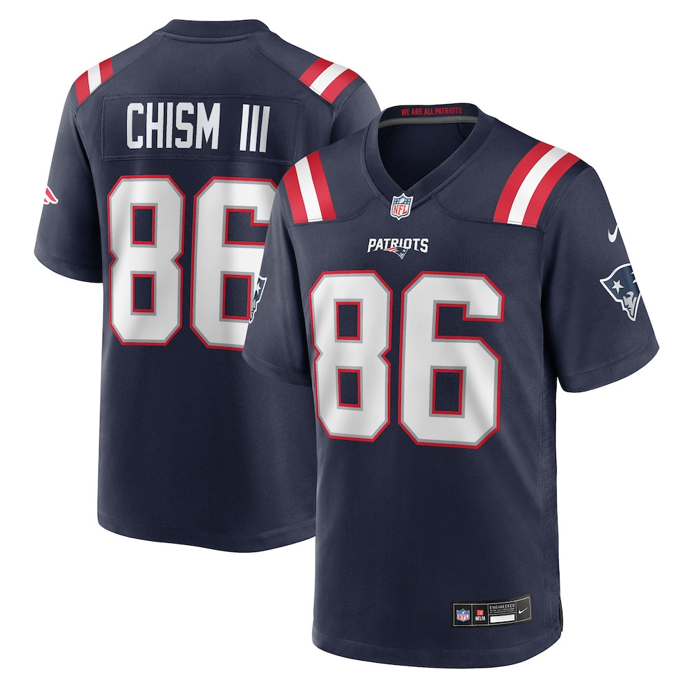New England Patriots Merch - Men's Efton Chism III Team Game Jersey, Navy - Good Football Gifts
